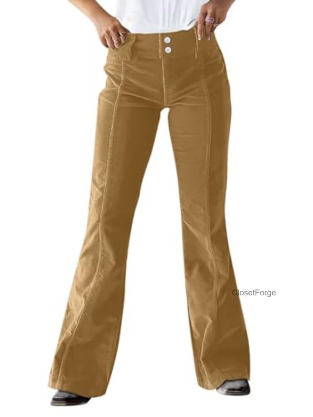 Mid Rise Seam Front Corduroy Flare Pants 70s Style Women's